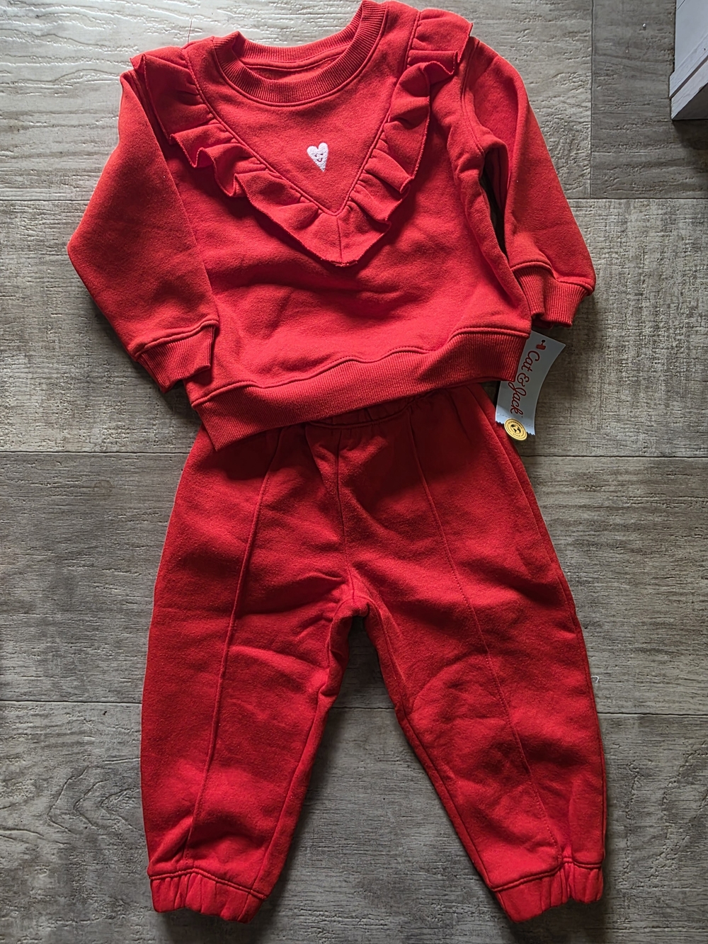 Red Ruffle Heart Sweatshirt & Jogger Set for Kids